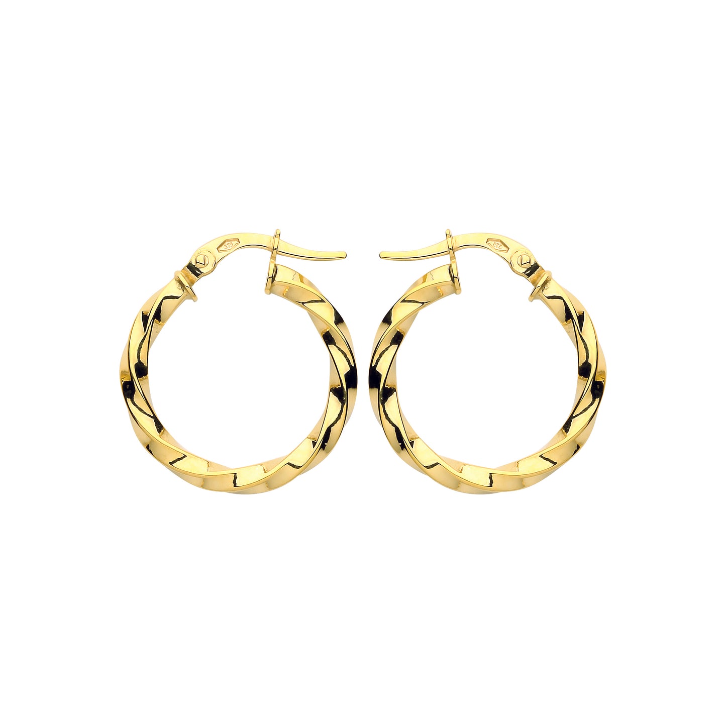 9ct Gold  Square Tube Twist Hoop Earrings 20mm 2.5mm - G9E8089