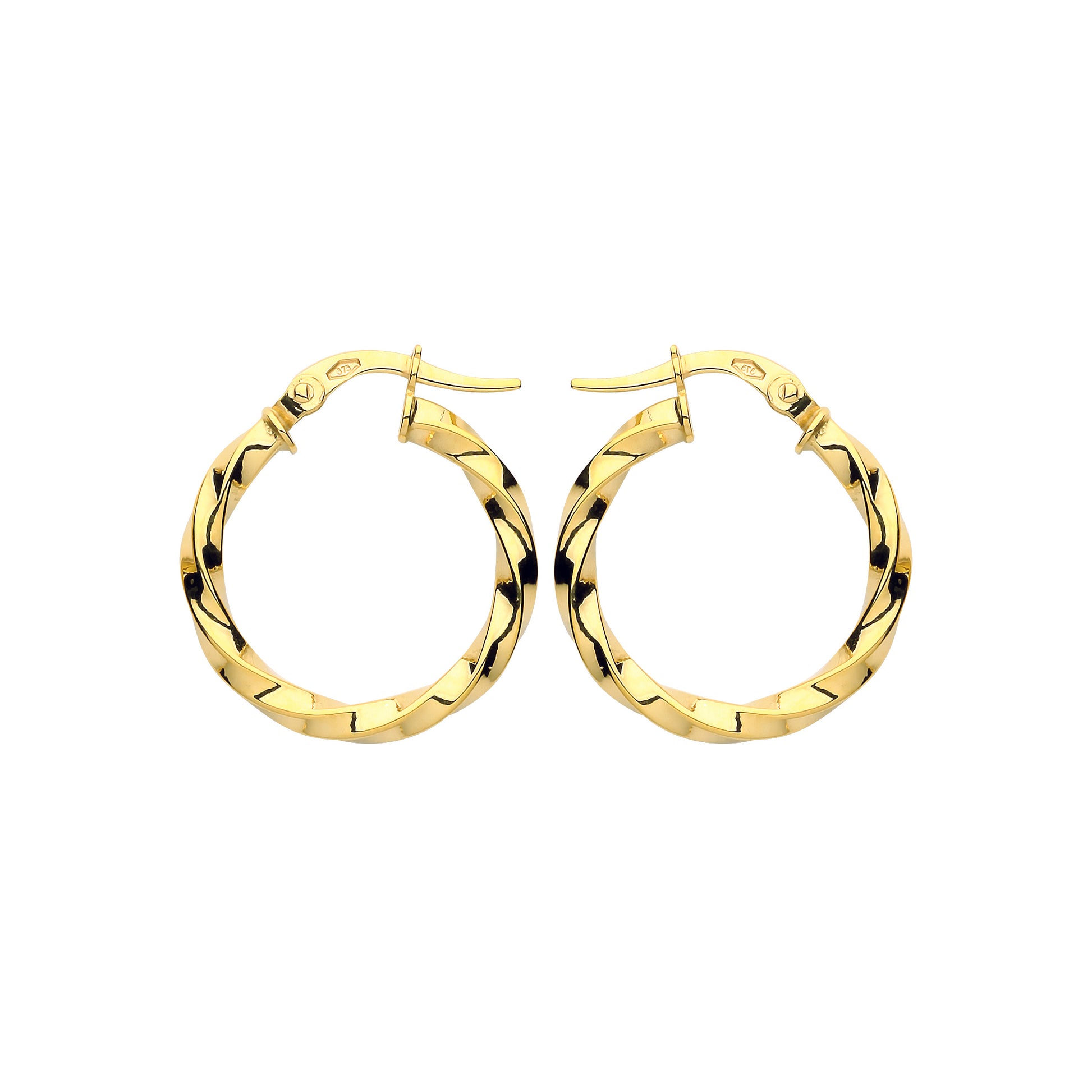 9ct Gold  Square Tube Twist Hoop Earrings 20mm 2.5mm - G9E8089