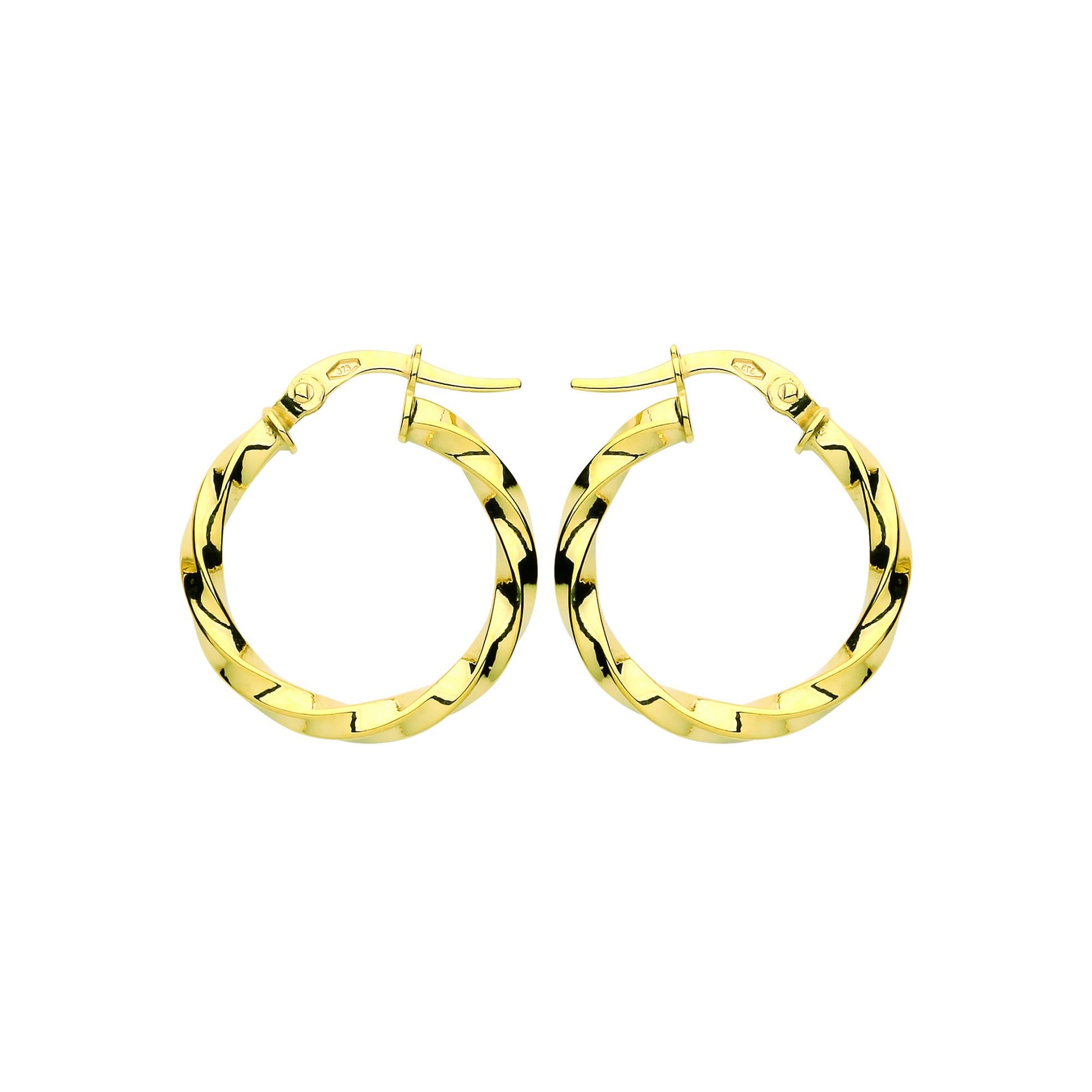 9ct Gold  Square Tube Twist Hoop Earrings 20mm 2.5mm - G9E8089