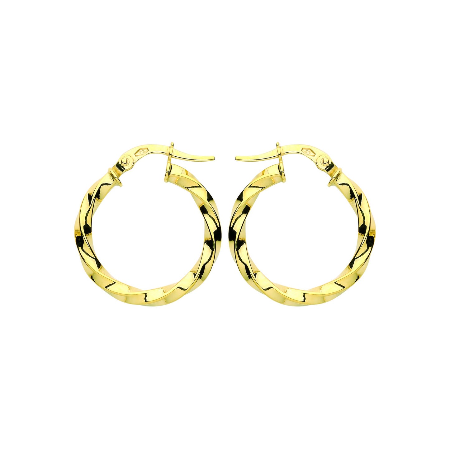 9ct Gold  Square Tube Twist Hoop Earrings 20mm 2.5mm - G9E8089