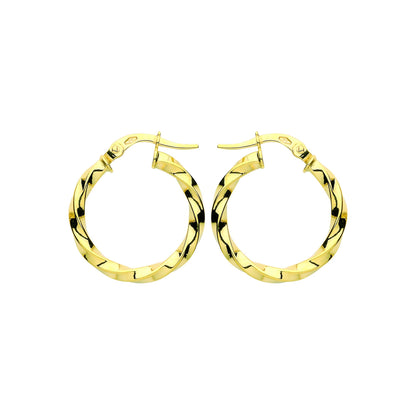 9ct Gold  Square Tube Twist Hoop Earrings 20mm 2.5mm - G9E8089