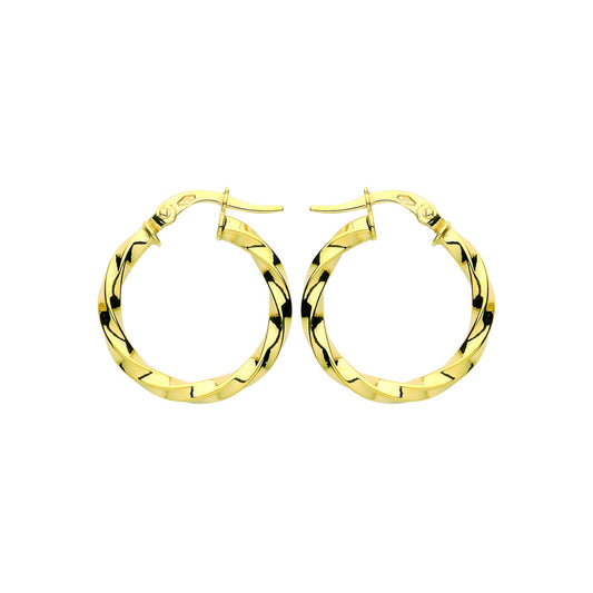 9ct Gold  Square Tube Twist Hoop Earrings 20mm 2.5mm - G9E8089