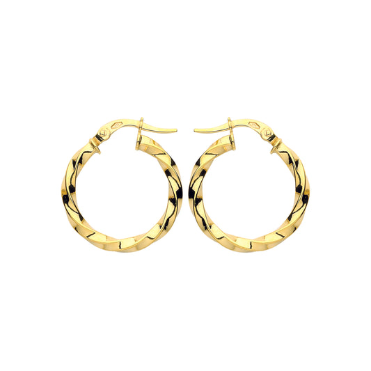 9ct Gold  Square Tube Twist Hoop Earrings 20mm 2.5mm - G9E8089