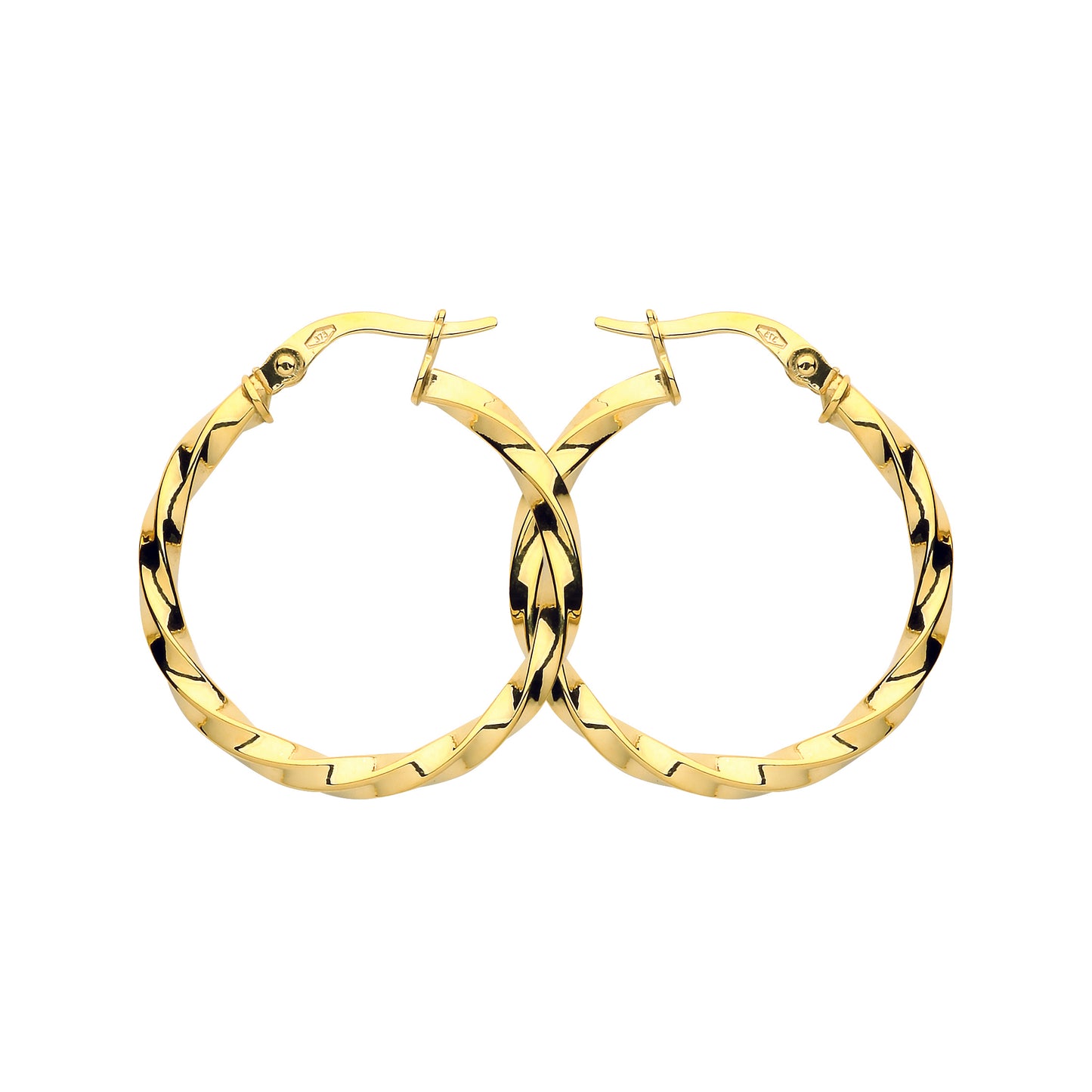 9ct Gold  Square Tube Twist Hoop Earrings 25mm 2.5mm - G9E8090