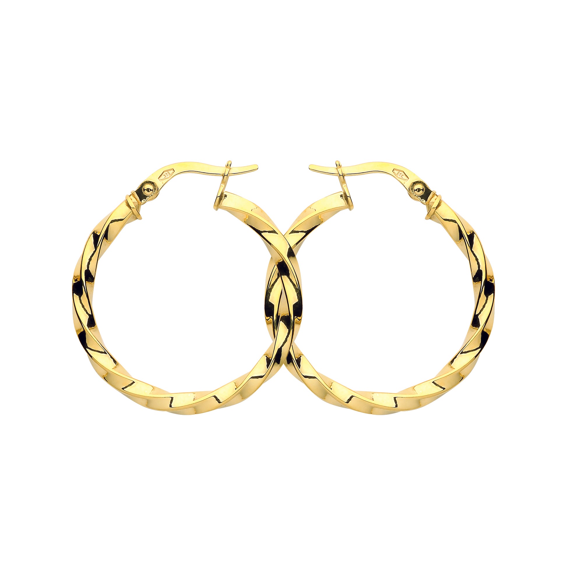 9ct Gold  Square Tube Twist Hoop Earrings 25mm 2.5mm - G9E8090