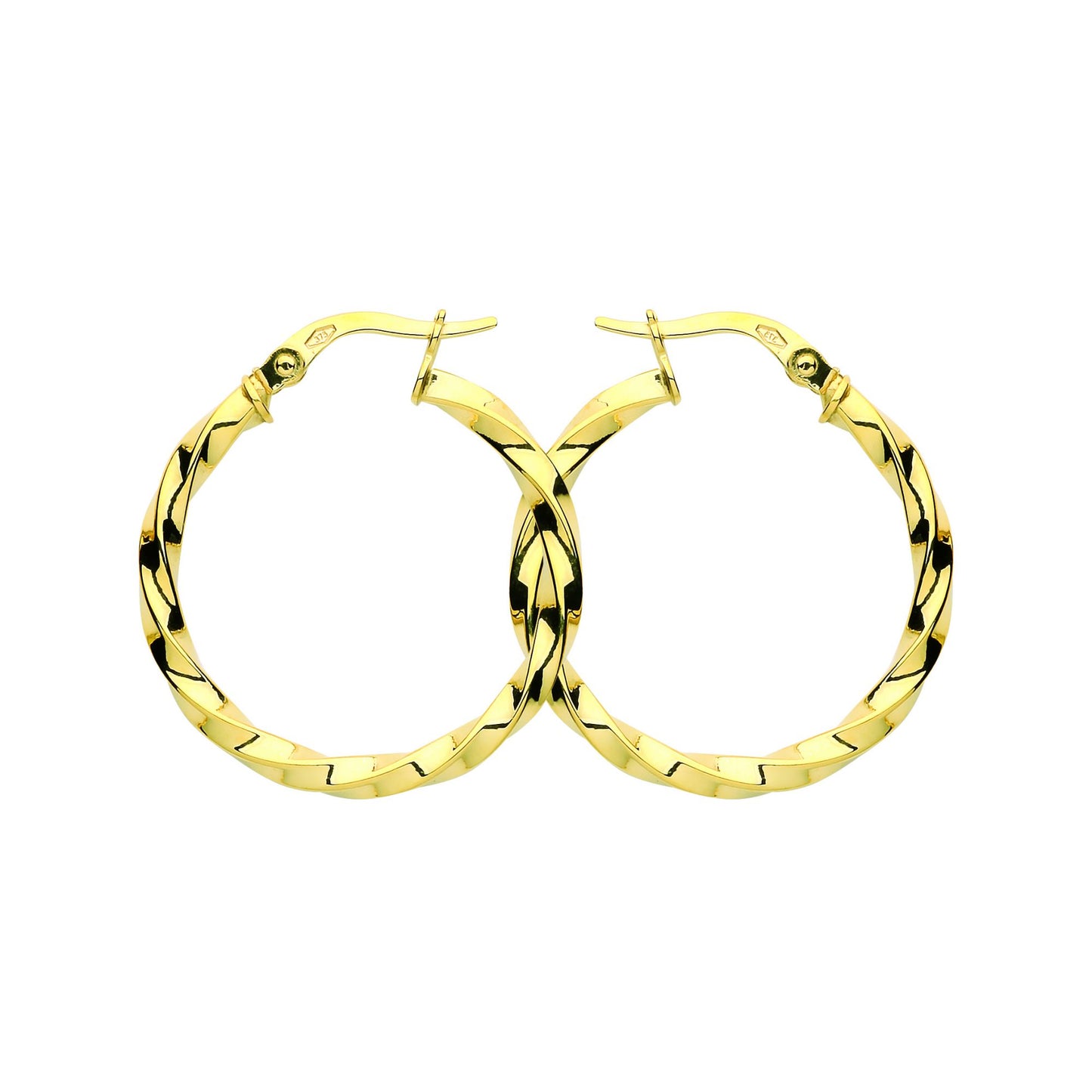 9ct Gold  Square Tube Twist Hoop Earrings 25mm 2.5mm - G9E8090