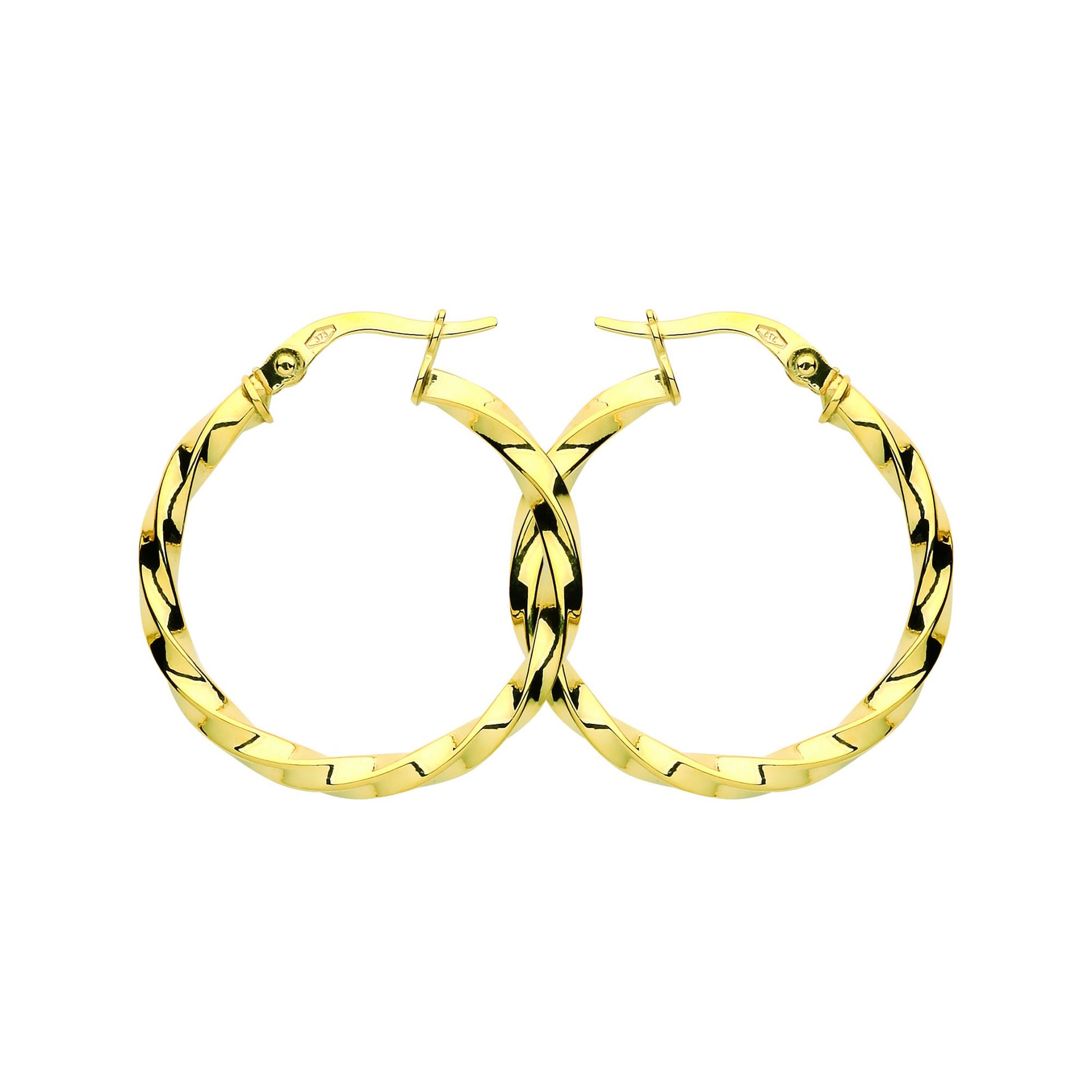 9ct Gold  Square Tube Twist Hoop Earrings 25mm 2.5mm - G9E8090