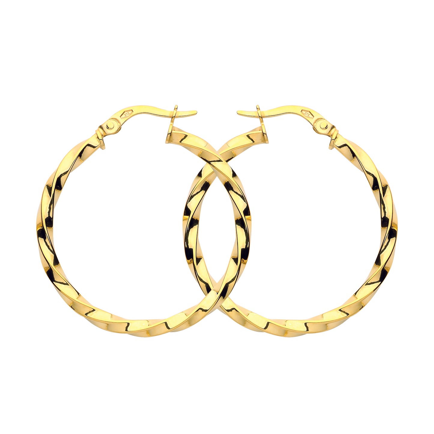 9ct Gold  Square Tube Twist Hoop Earrings 30mm 2.5mm - G9E8091