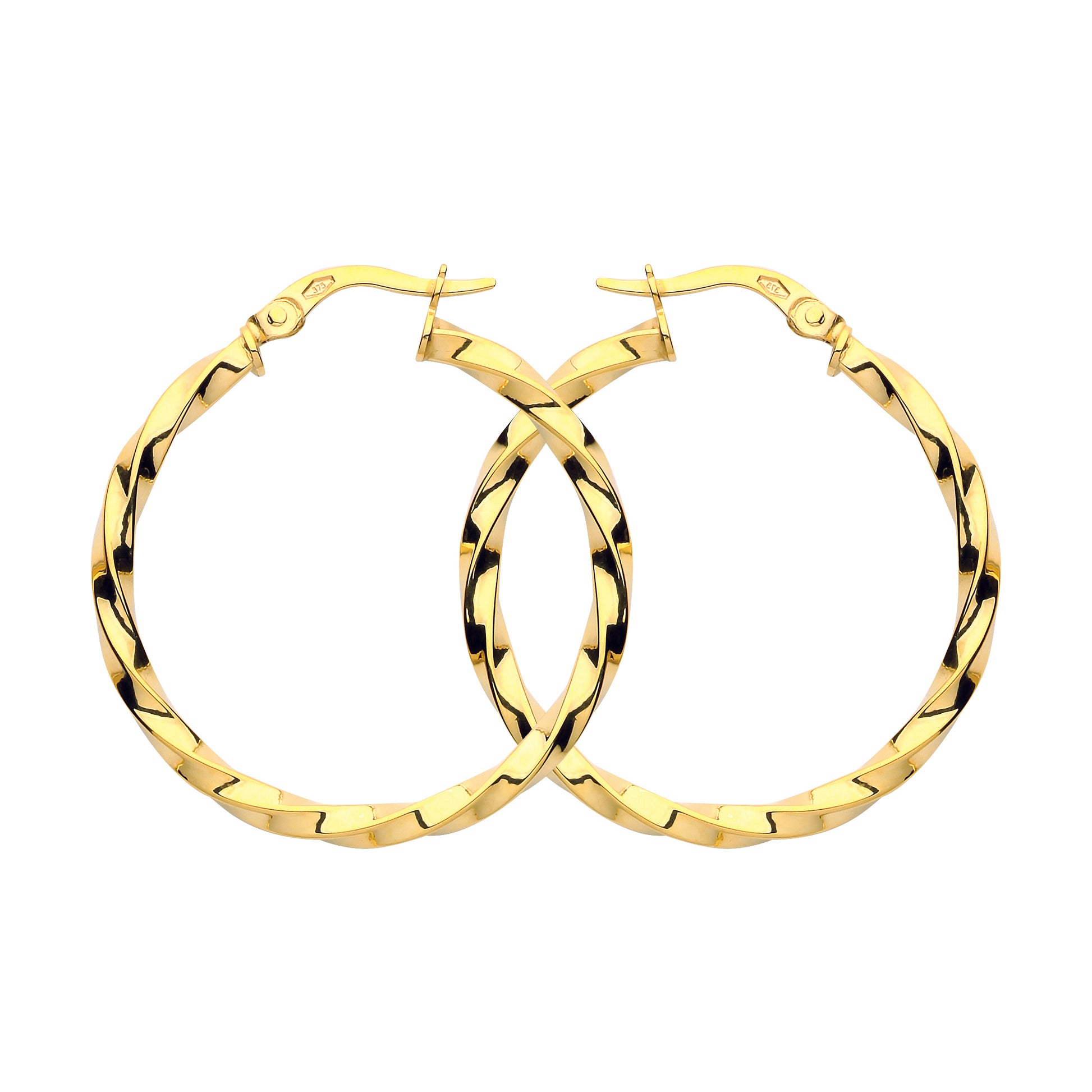 9ct Gold  Square Tube Twist Hoop Earrings 30mm 2.5mm - G9E8091