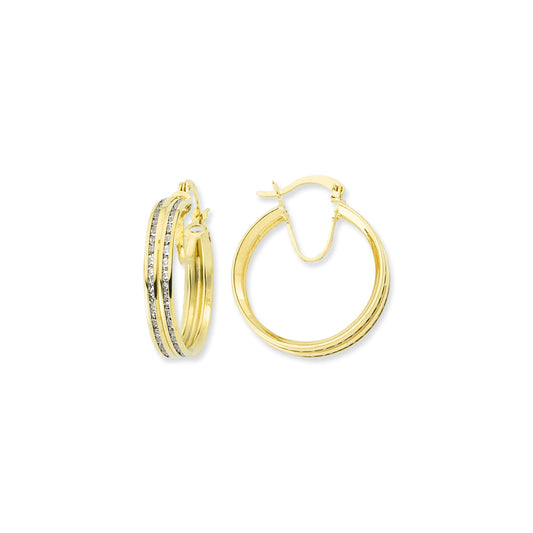 9ct Gold Hoop Earring CZ Hoop Earrings - G9E8092