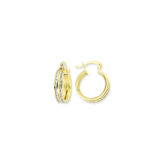 9ct Gold  Doble Row CZ Hoop Earrings Hoop Earrings - G9E8093