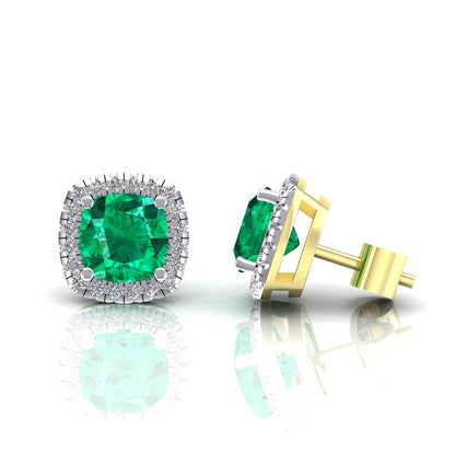 9ct Gold  Green Cushion CZ Square Cushion Halo Stud Earrings - G9E8098EM