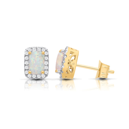 9ct Gold  Rectangular Solitaire Halo Stud Earrings - G9E8100OP