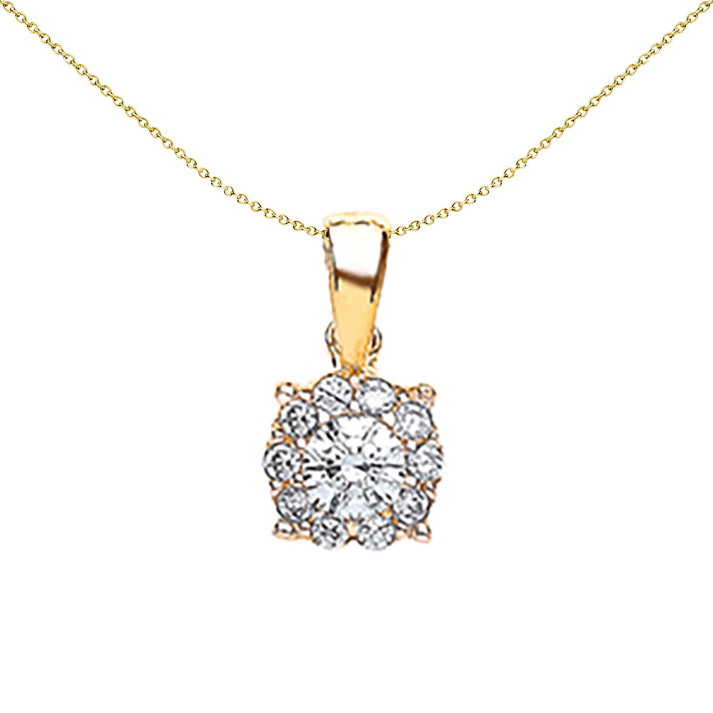 9ct Gold  CZ Solitaire Halo Pendant Necklace 16-20 inch - G9P6009