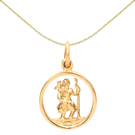 Unisex 9ct Gold  St Christopher Ring Medallion Necklace - G9P6013