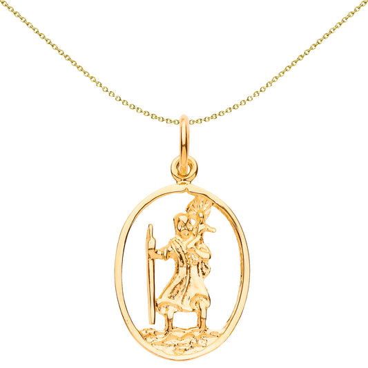 Unisex 9ct Gold  St Christopher Oval Ring Medallion Necklace - G9P6014