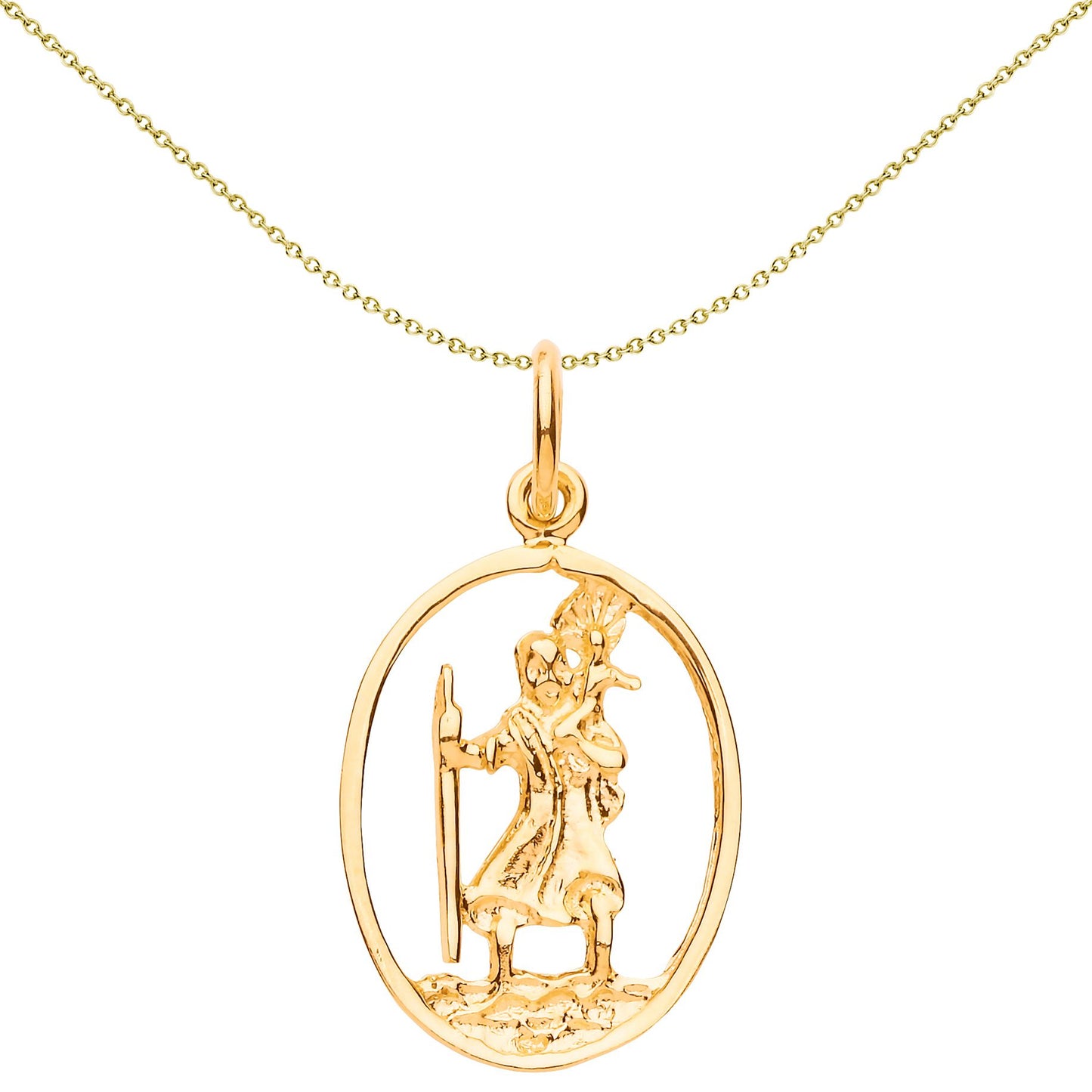 Unisex 9ct Gold  St Christopher Oval Ring Medallion Necklace 20" - G9P6014