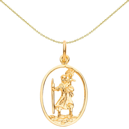 Unisex 9ct Gold  St Christopher Oval Ring Medallion Necklace 20" - G9P6014