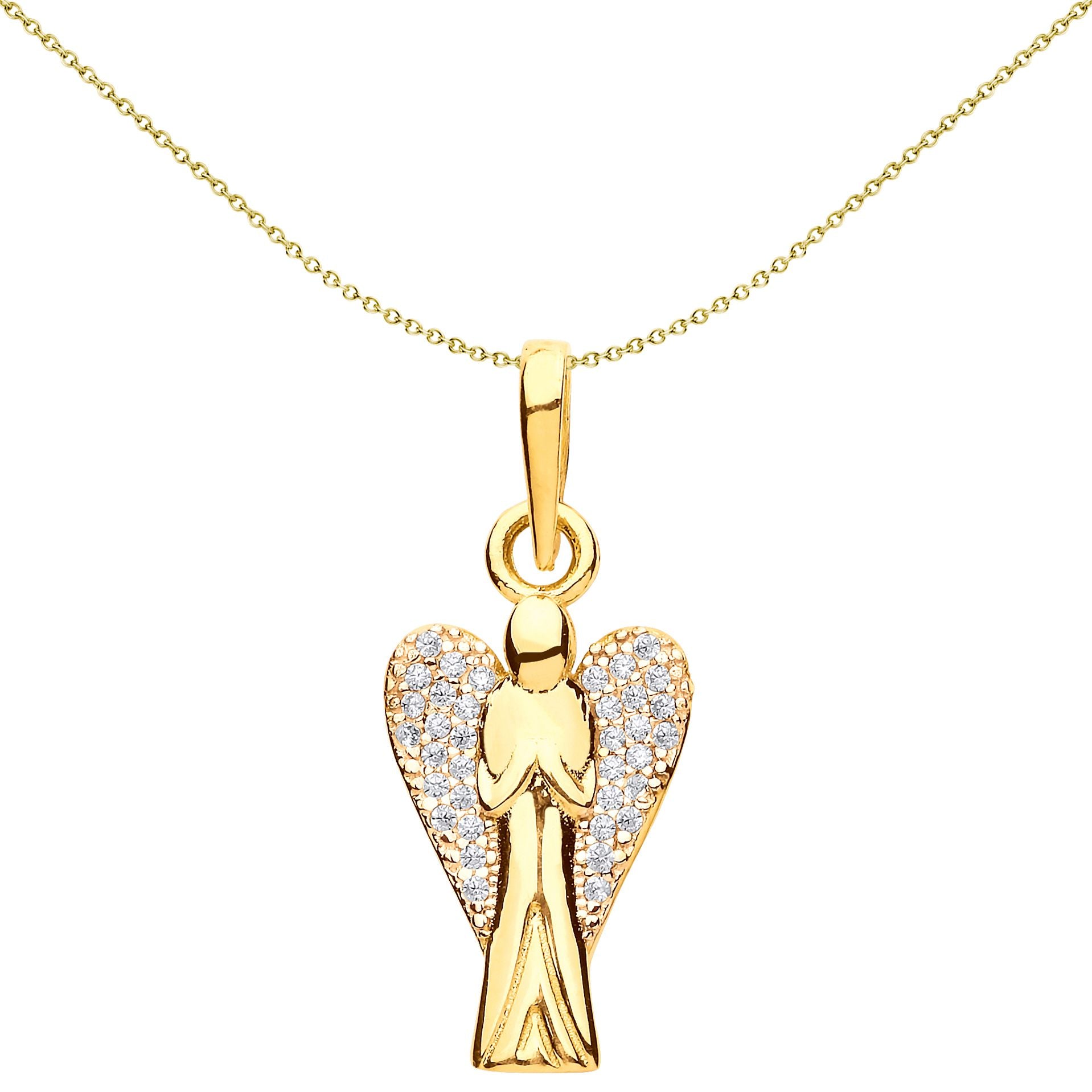 9ct Gold  CZ Praying Angel Starry Wings Pendant Necklace 16-20" - G9P6016