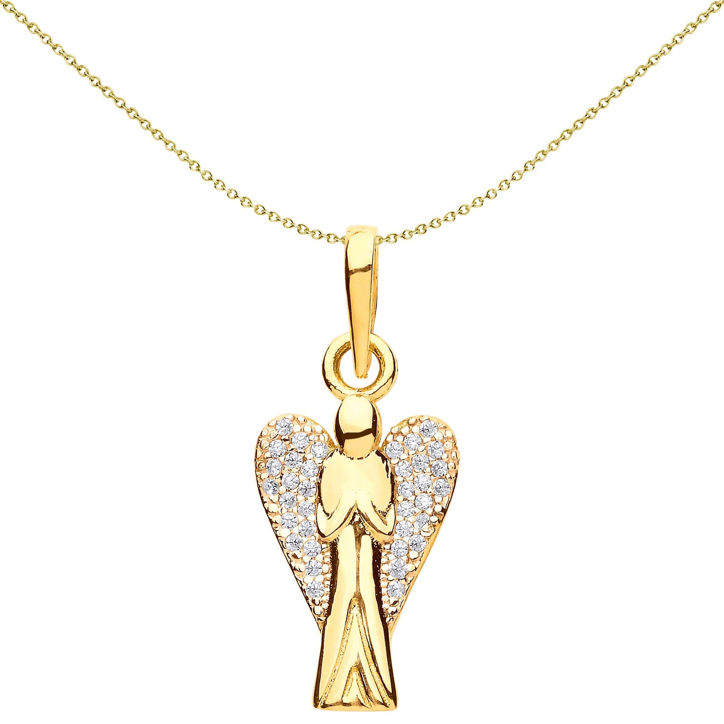 9ct Gold  CZ Praying Angel Starry Wings Pendant Necklace 16-20" - G9P6016