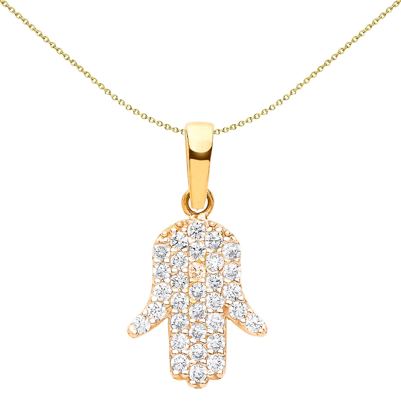 9ct Gold  CZ 5 Hamsa Hand Cluster Pendant Necklace 16-20 inch - G9P6017