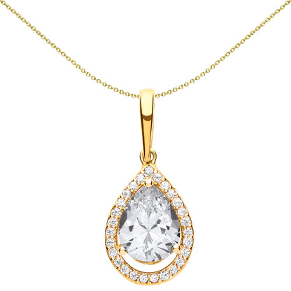 9ct Gold  Solitaire Halo Avocado Pendant Necklace - G9P6018