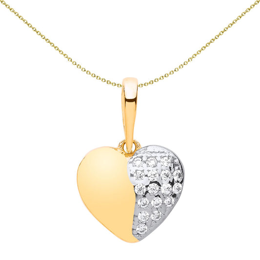 9ct Gold  CZ & Polished Heart Charm - G9P6019