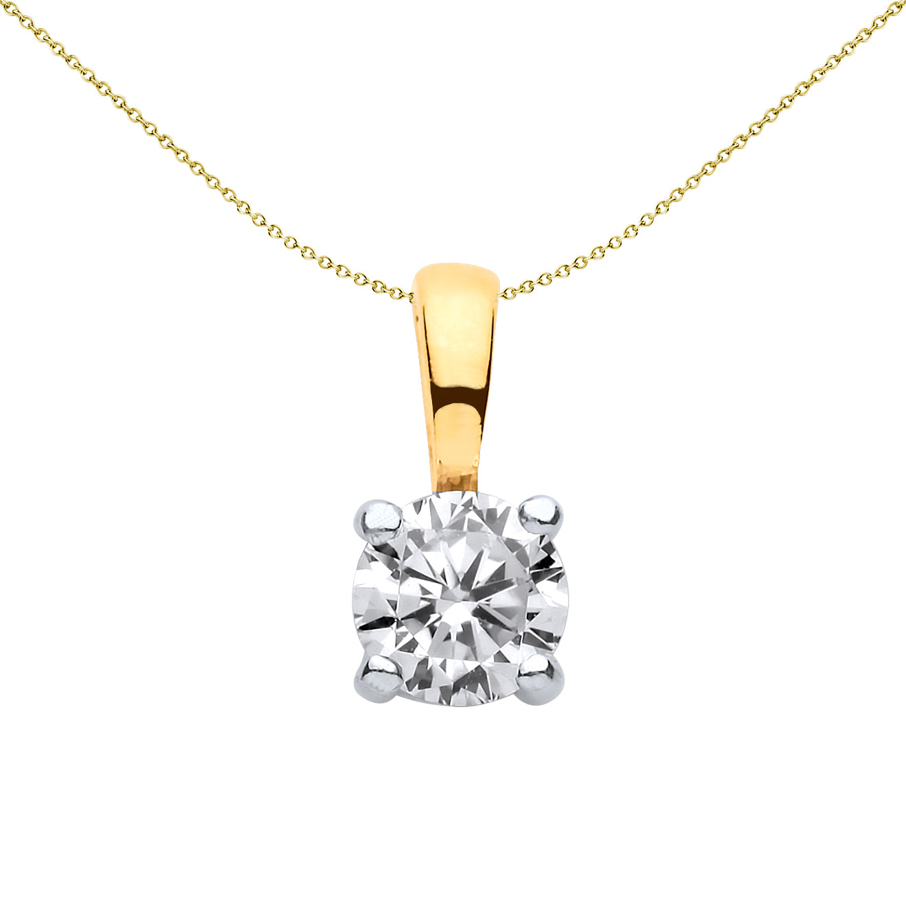 9ct Gold  CZ Elegant 4 Claw 4mm Solitaire Pendant Necklace 16-20" - G9P6023