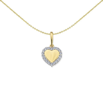2-Colour 9ct Gold  CZ Framed Heart Halo Pendant Necklace 16-20" - G9P6025