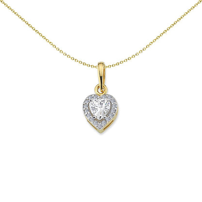 2-Colour 9ct Gold  Heart CZ Heart Solitaire Halo Necklace 20" - G9P6026