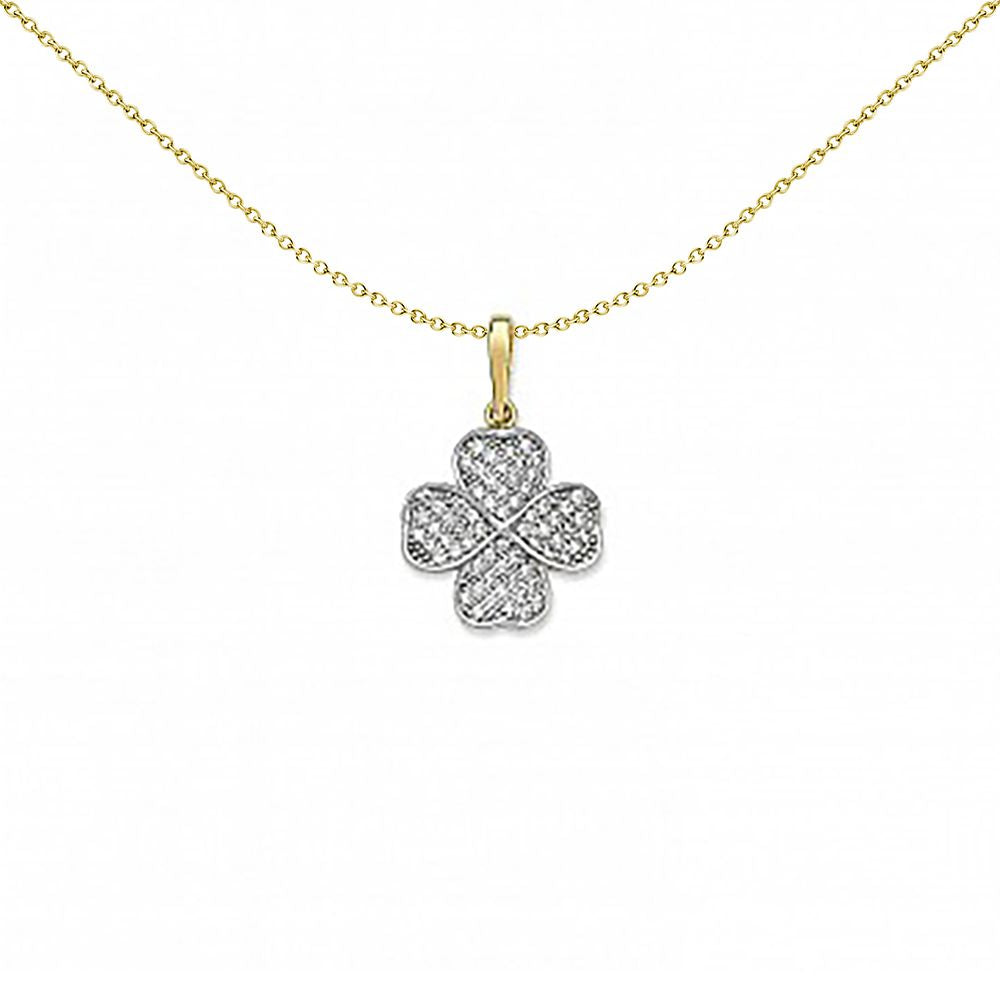 2-Colour 9ct Gold  CZ Heart Lucky 4 Leaf Clover Necklace 20" - G9P6027