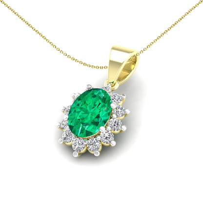 2-Colour 9ct Gold  Green Oval CZ Classic Royal Necklace 20" - G9P6030EM