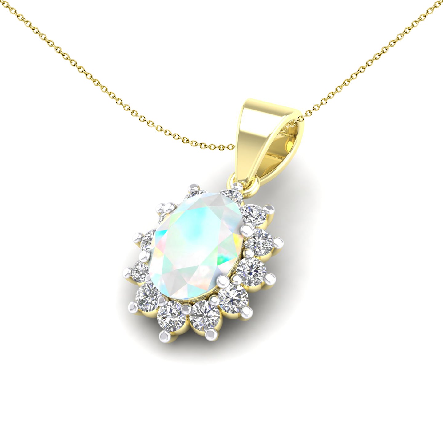 2-Colour 9ct Gold  Rainbow Oval Opal CZ Classic Royal Necklace 20" - G9P6030OP