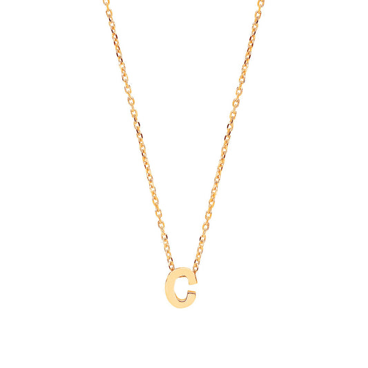 9ct Gold  Letter C Initial Pendant Necklace 17 inch 43cm - G9P6032C