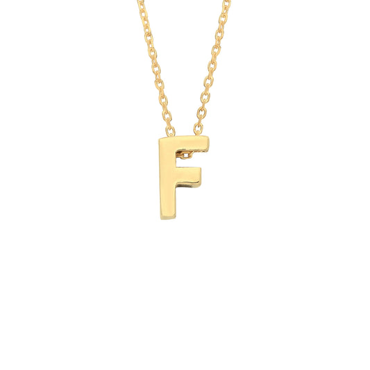 9ct Gold  Letter F Initial Pendant Necklace 17 inch 43cm - G9P6032F