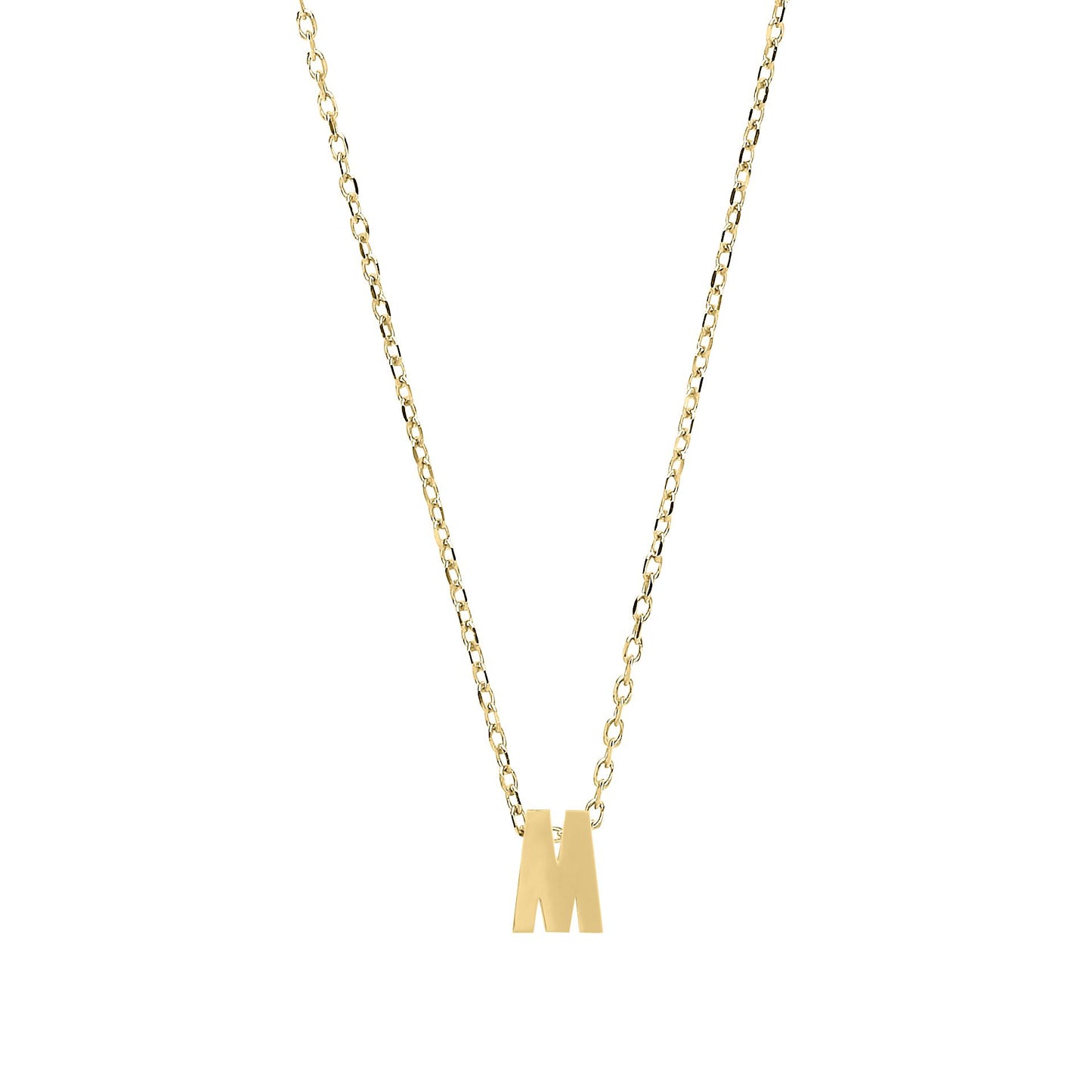 9ct Gold  Letter M Initial Pendant Necklace 17 inch 43cm - G9P6032M