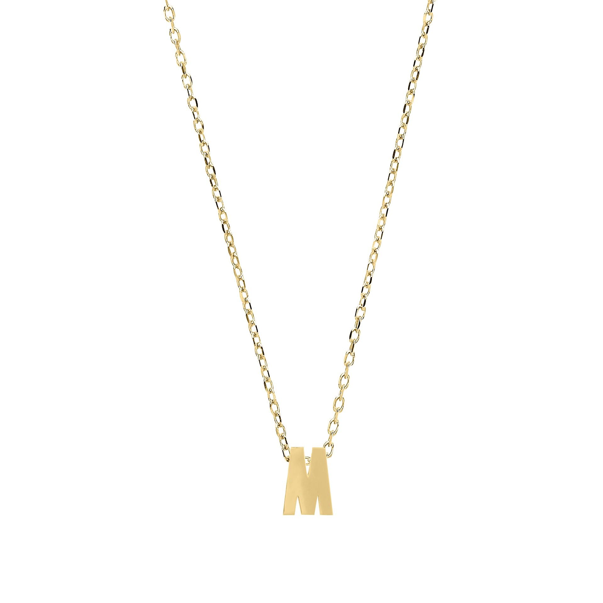 9ct Gold  Letter M Initial Pendant Necklace 17 inch 43cm - G9P6032M