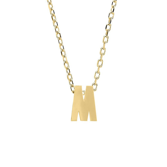 9ct Gold  Letter M Initial Pendant Necklace 17 inch 43cm - G9P6032M