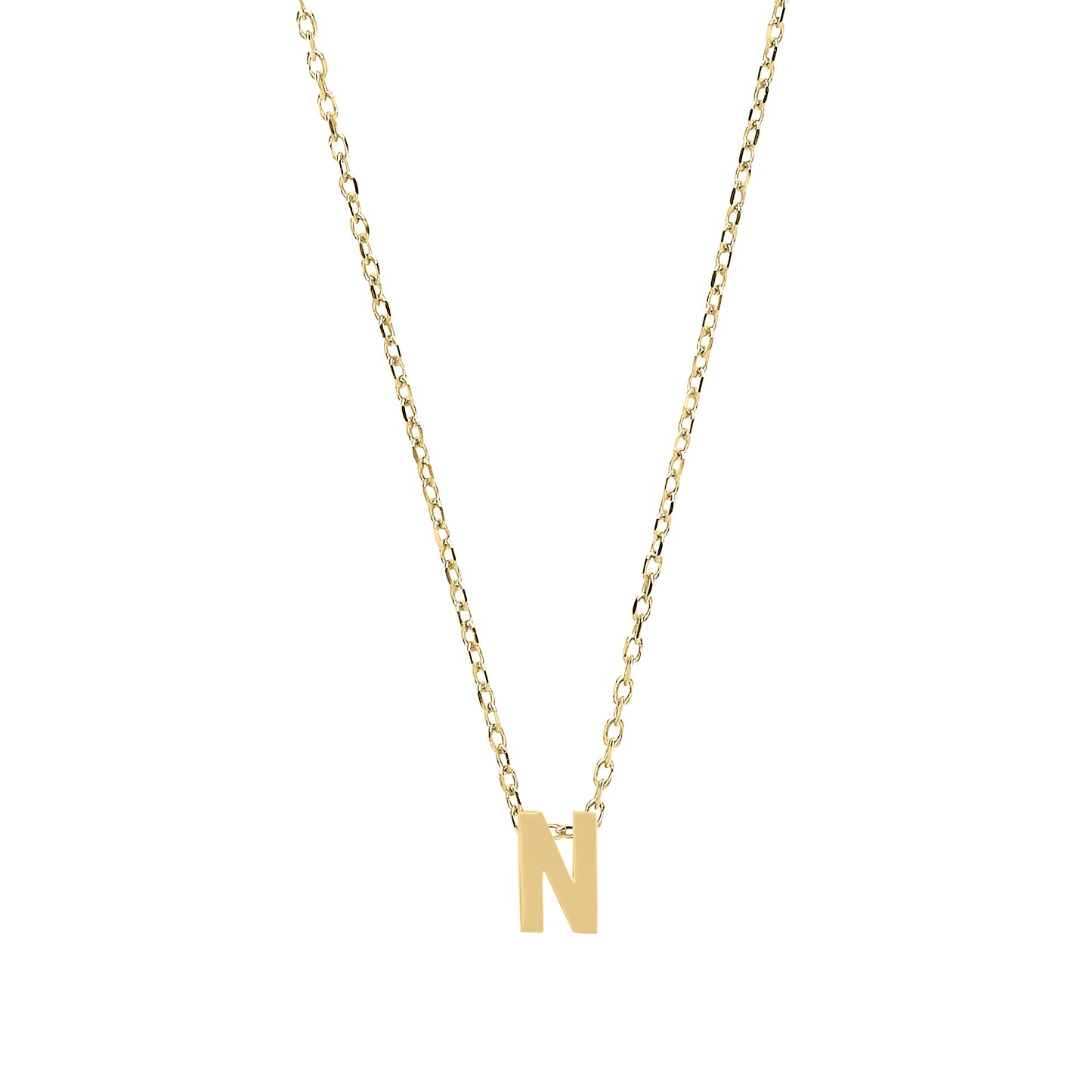 9ct Gold  Letter N Initial Pendant Necklace 17 inch 43cm - G9P6032N