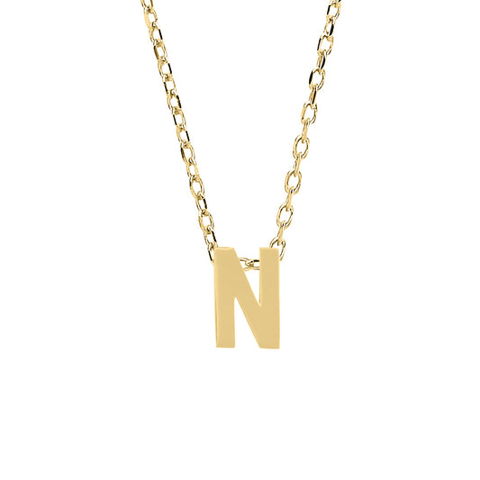 9ct Gold  Letter N Initial Pendant Necklace 17 inch 43cm - G9P6032N