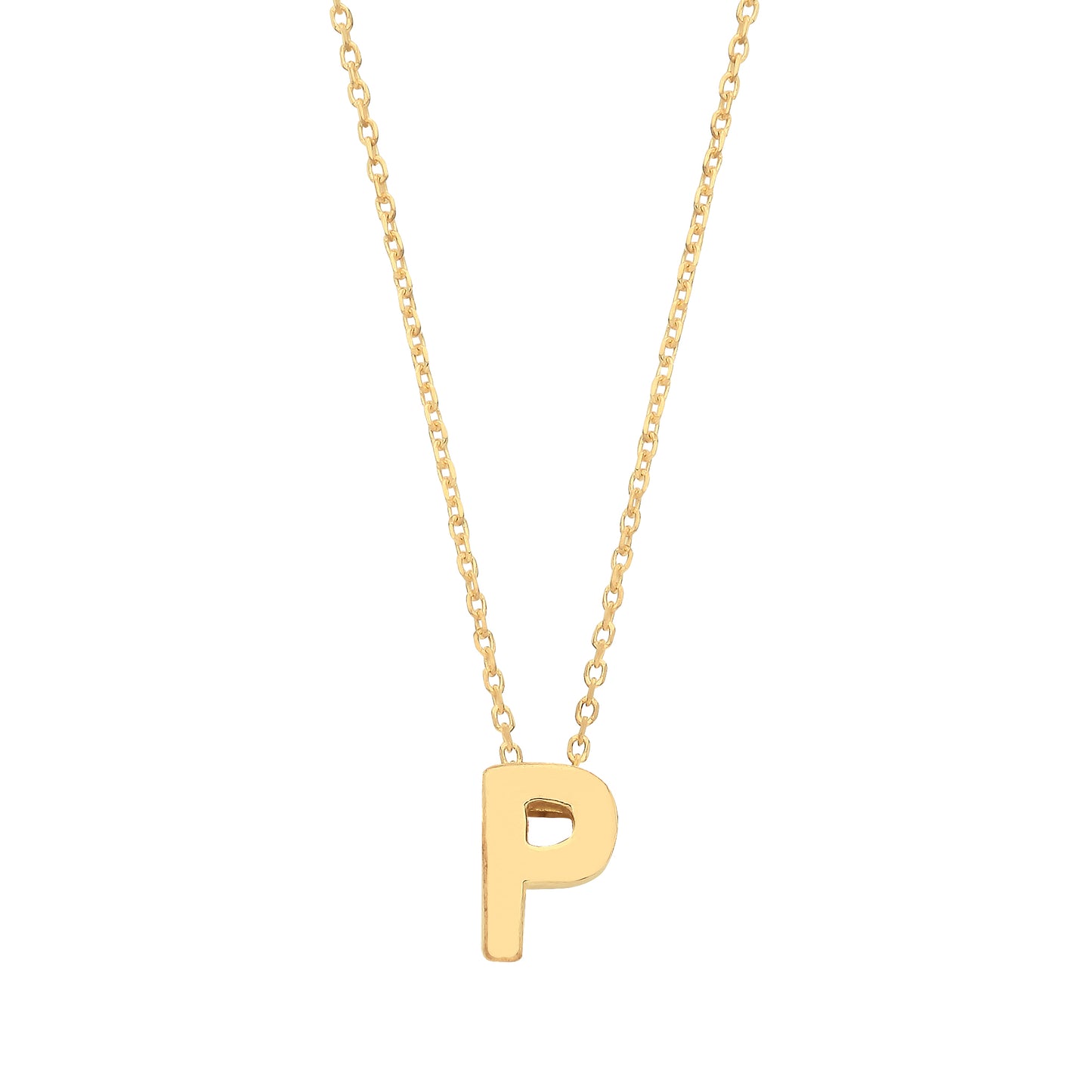 9ct Gold  Letter P Initial Pendant Necklace 17 inch 43cm - G9P6032P