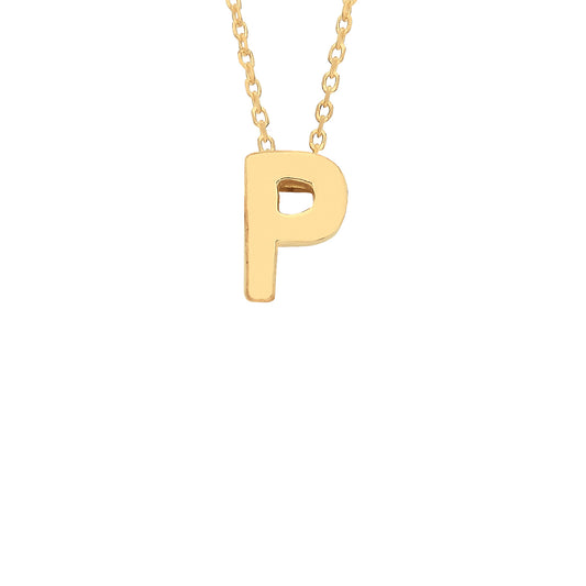 9ct Gold  Letter P Initial Pendant Necklace 17 inch 43cm - G9P6032P