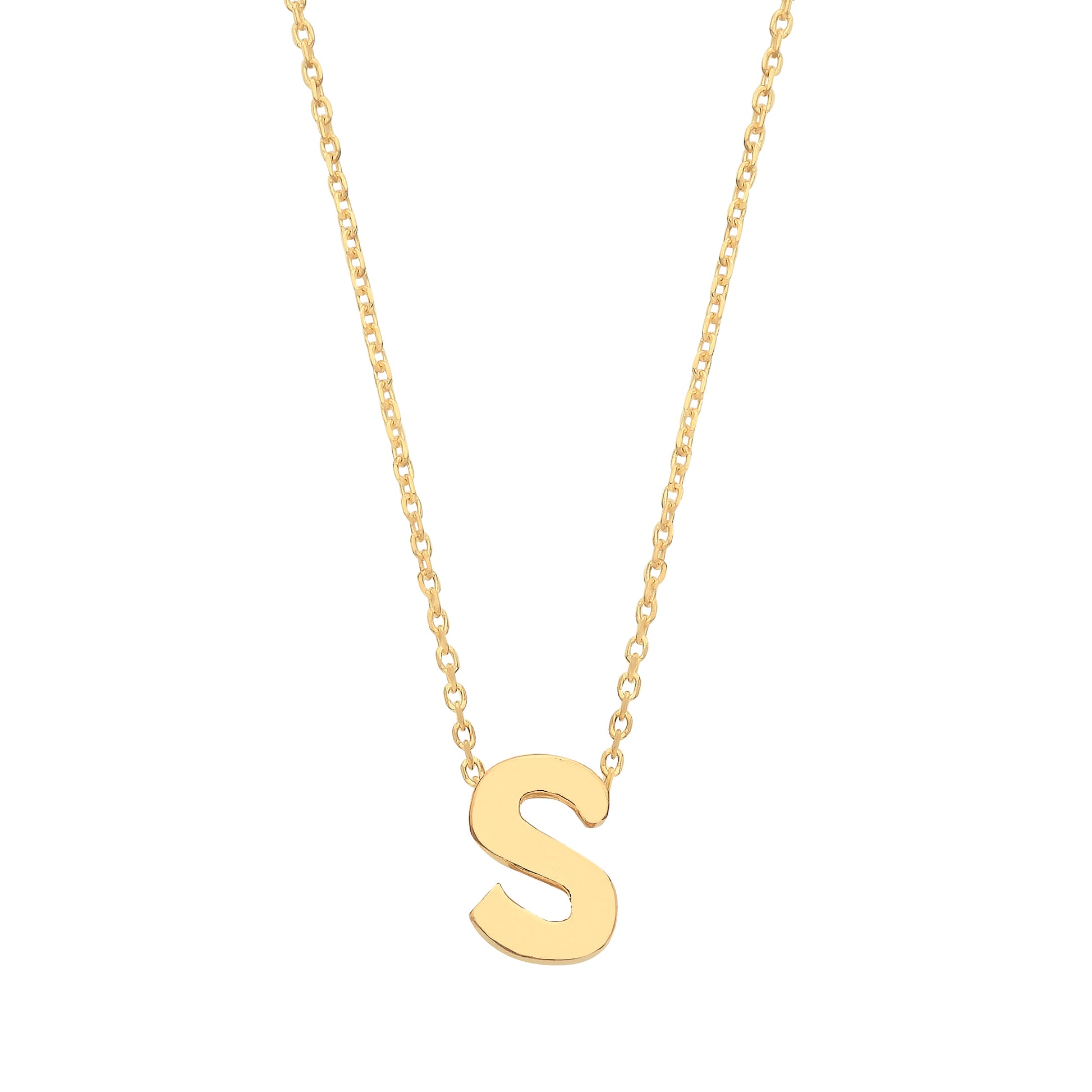 9ct Gold  Letter S Initial Pendant Necklace 17 inch 43cm - G9P6032S