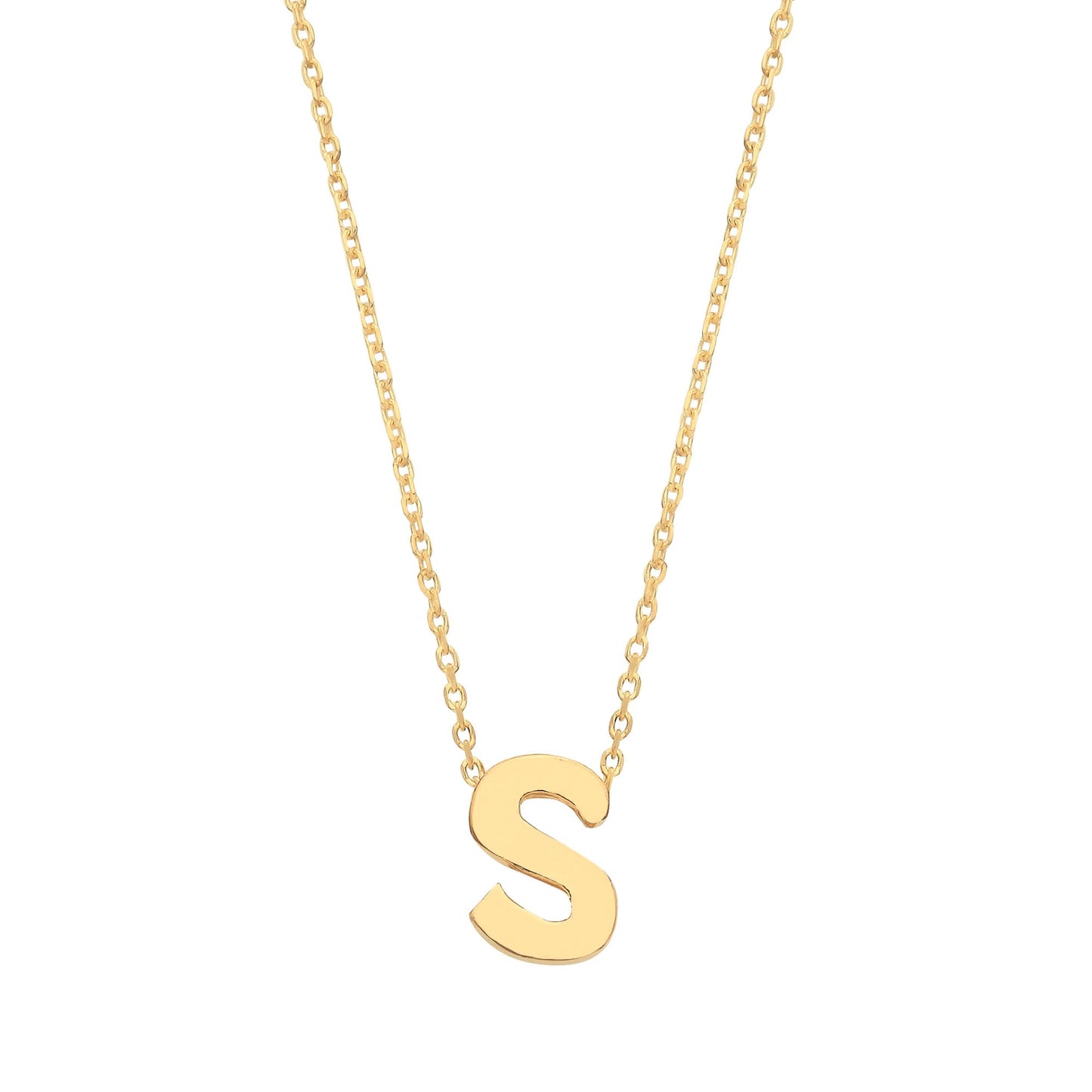 9ct Gold  Letter S Initial Pendant Necklace 17 inch 43cm - G9P6032S
