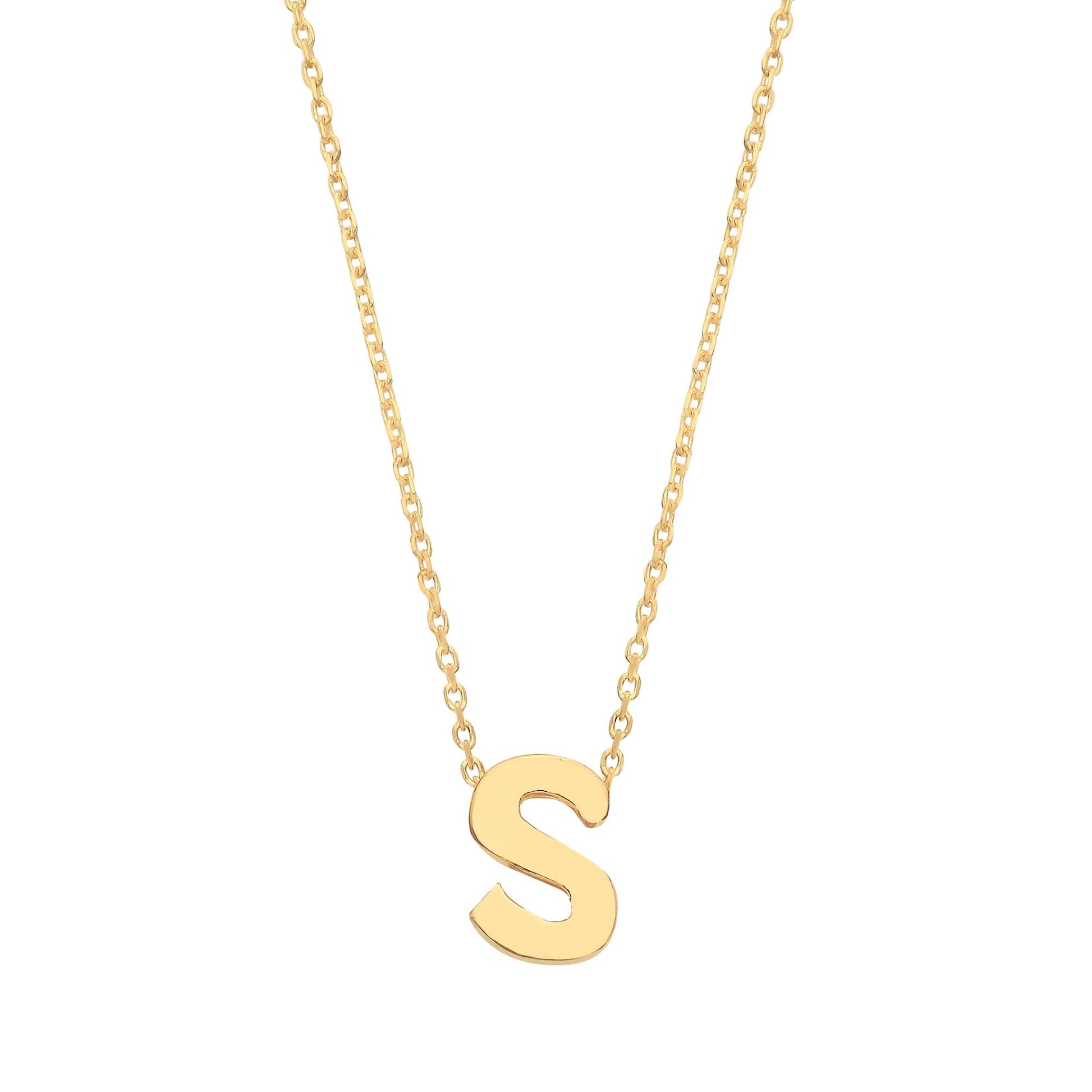 9ct Gold  Letter S Initial Pendant Necklace 17 inch 43cm - G9P6032S