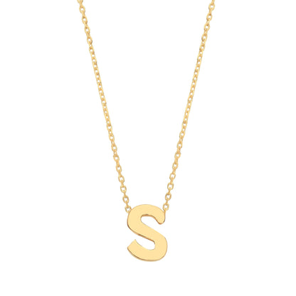 9ct Gold  Letter S Initial Pendant Necklace 17 inch 43cm - G9P6032S