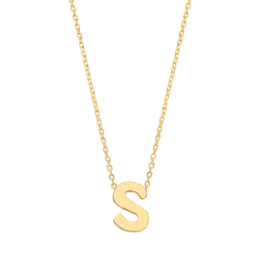 9ct Gold  Letter S Initial Pendant Necklace 17 inch 43cm - G9P6032S