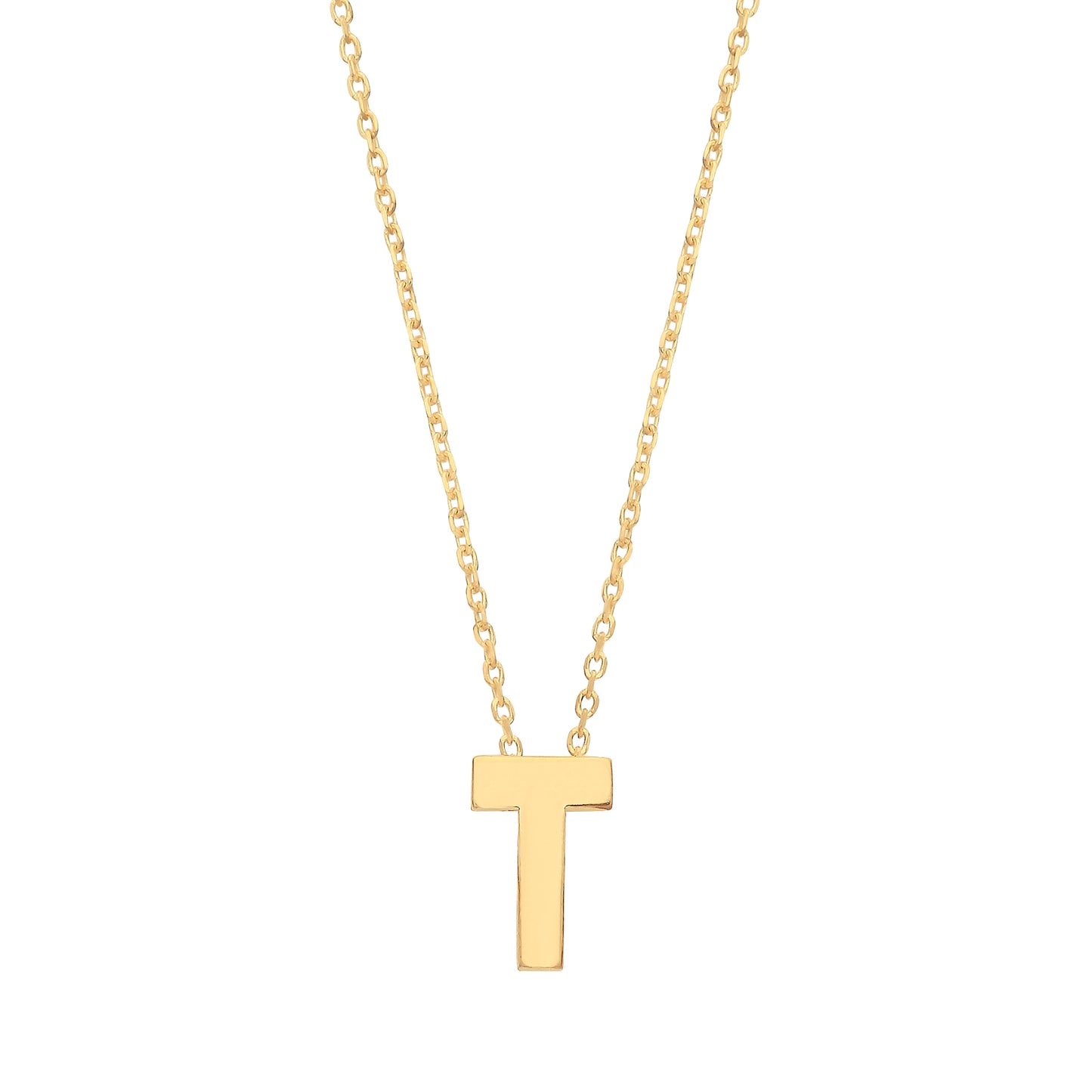 9ct Gold  Letter T Initial Pendant Necklace 17 inch 43cm - G9P6032T