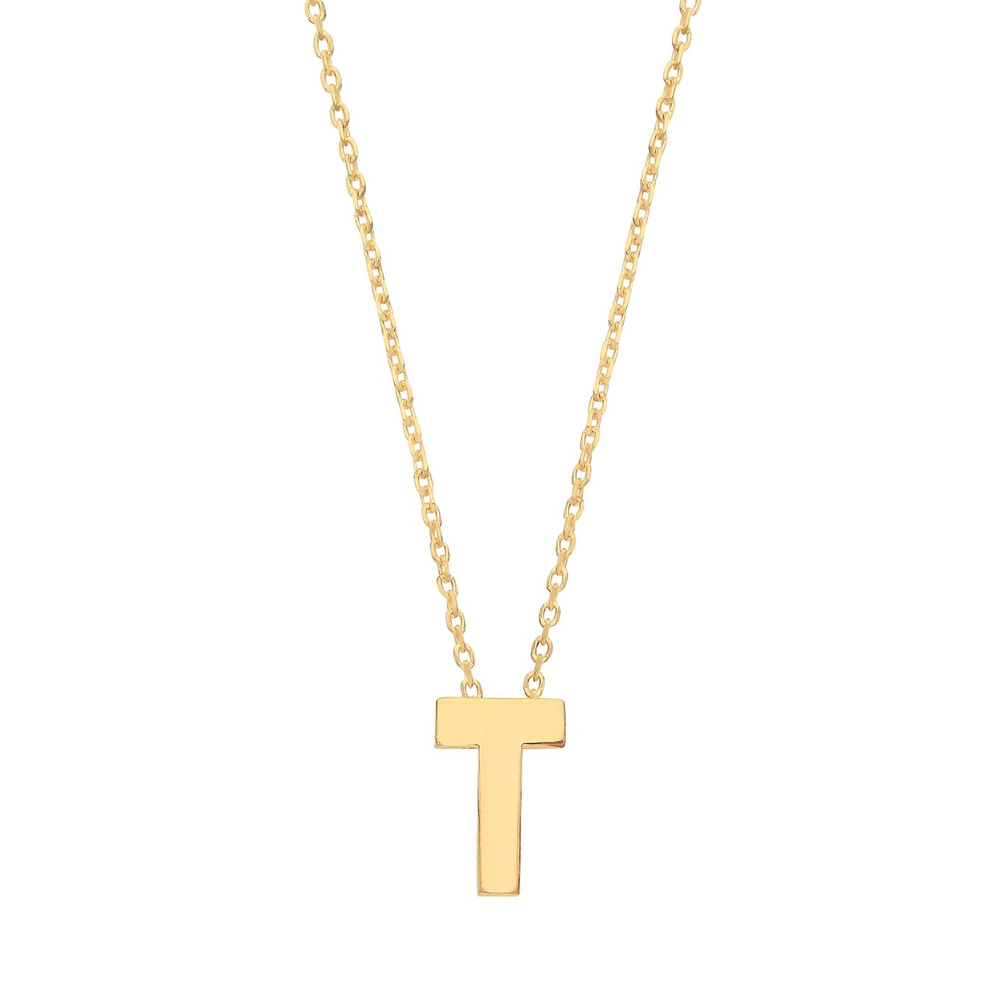 9ct Gold  Letter T Initial Pendant Necklace 17 inch 43cm - G9P6032T