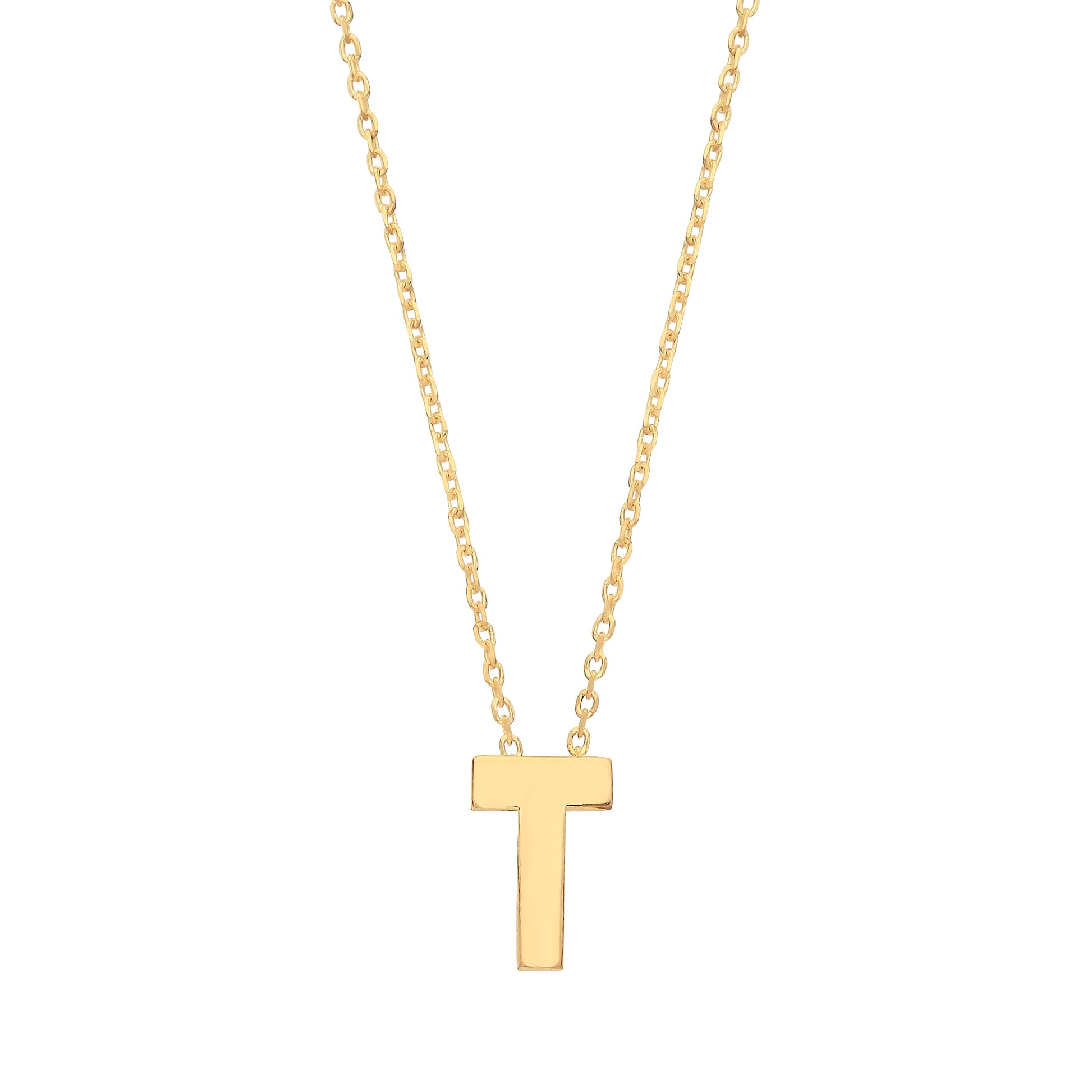 9ct Gold  Letter T Initial Pendant Necklace 17 inch 43cm - G9P6032T